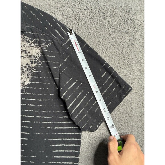 Vtg Y2K Cyber All Over Print Cross Graphic Short Sleeve Men's Polo Shirt XL Goth - Picture 5 of 9